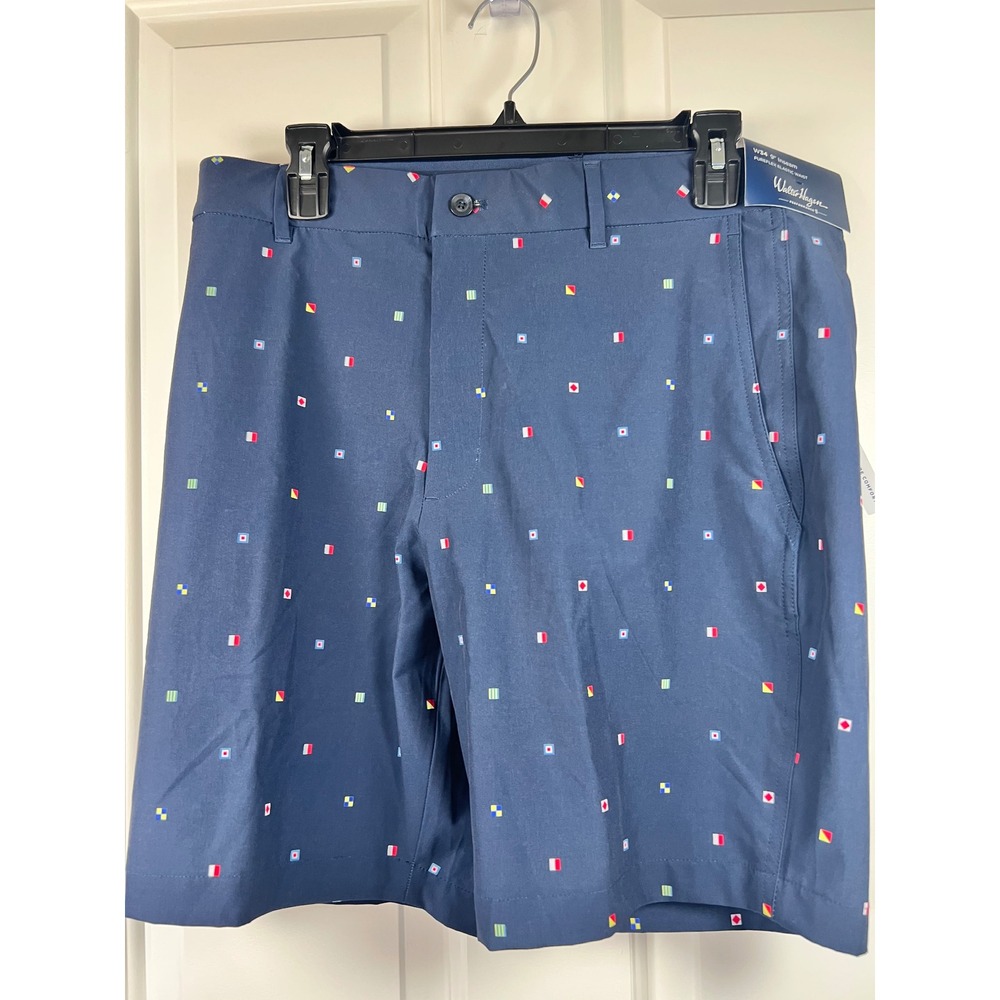 Walter Hagen Printed Shorts Mens 34 Navy Sailing Geo Nautical Flag NWT